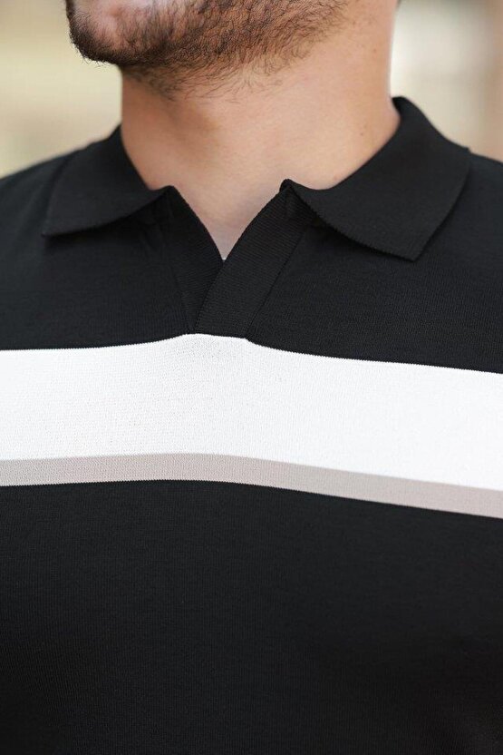 Erkek şerit Desenli Hemşire Yaka Kısa Kollu Tişört