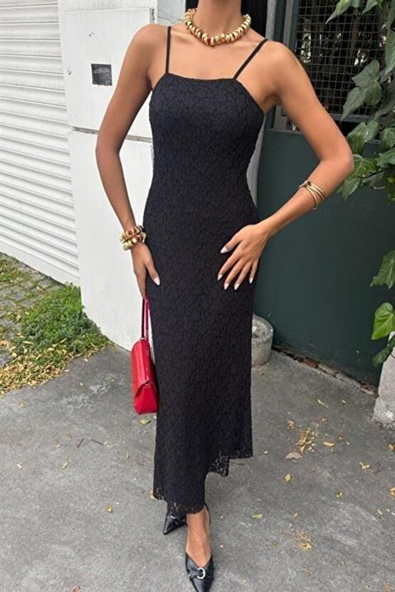 Askıları Ayarlanabilir Örme Dantel Elbise 2879