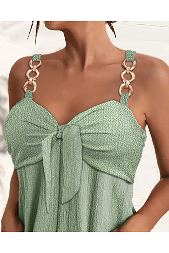 MODAVERA Kadın Askı Aksesuarlı önü Bağlama Detay Salopet şort Tulum