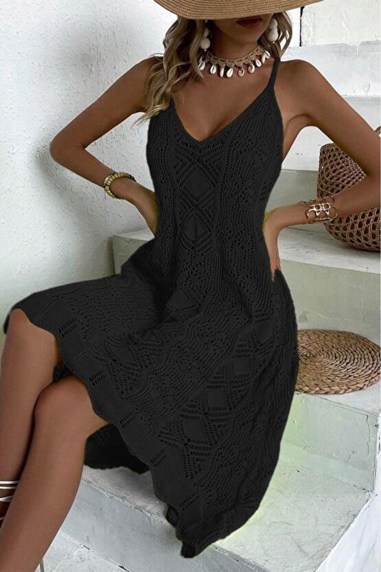 Kadın Ince Askılı Triko Elbise