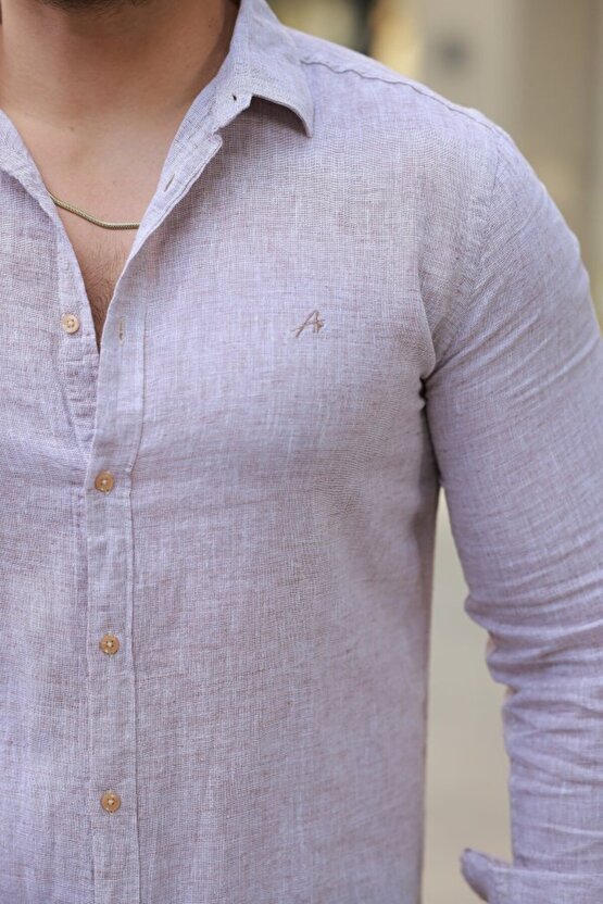 Gökyüzü Moda Erkek Pamuklu Keten Gömlek