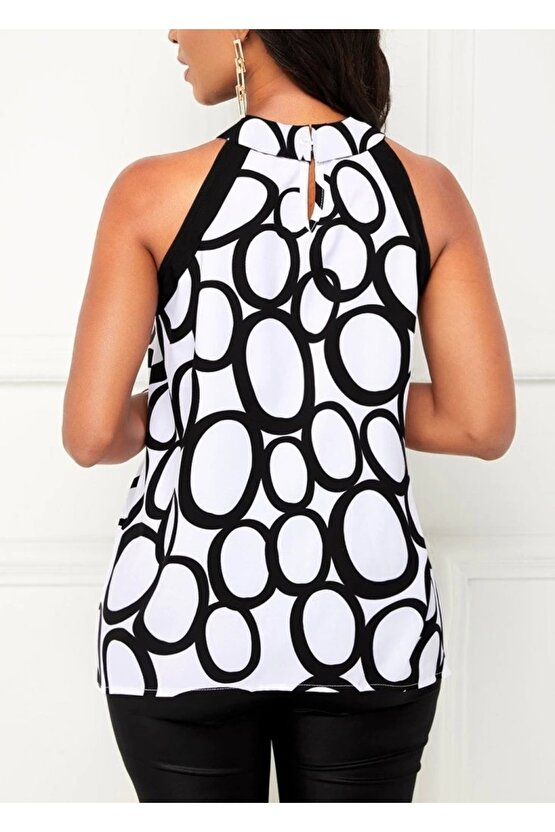 Kadın Reglan Kol Daire Yaka Desenli Asimetrik Süprem Bluz