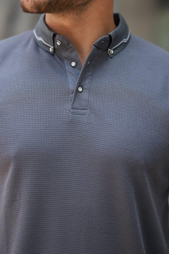 Erkek Düğmeli Yaka Waffle Kumaş Kısa Kollu Tişört