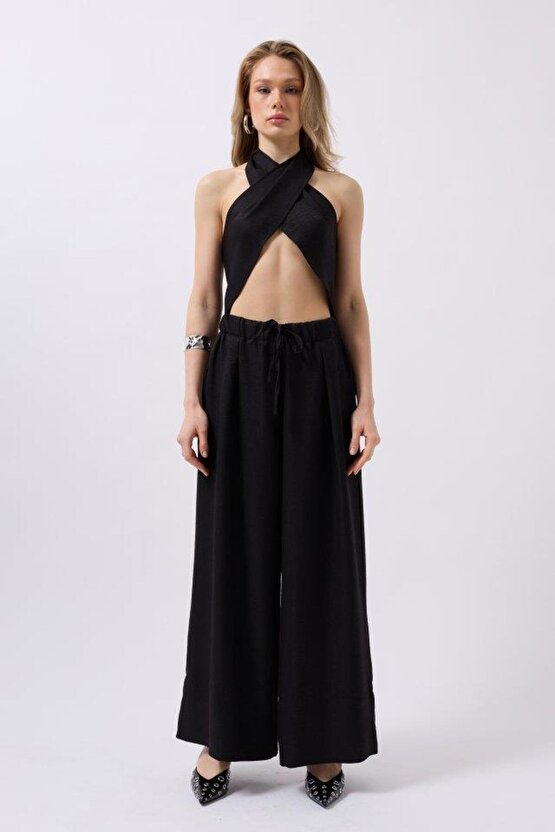 Düşük Bel Oversize Keten Pantolon