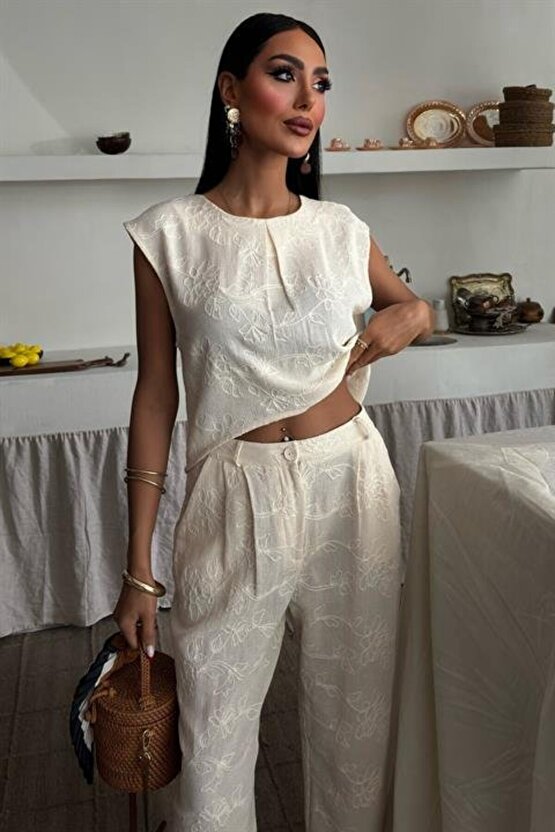 Shalina Süzüne Nakışlı Crop Takım 9796-08