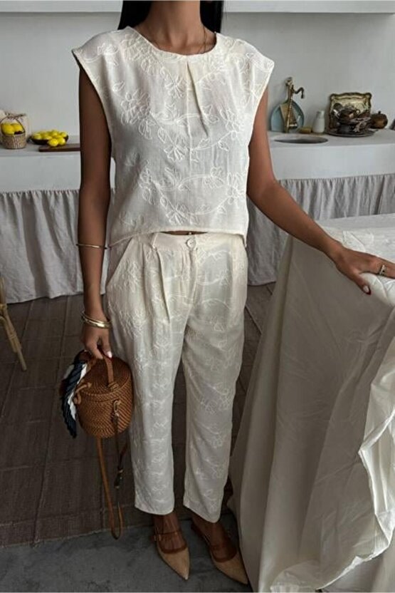 Shalina Süzüne Nakışlı Crop Takım 9796-08