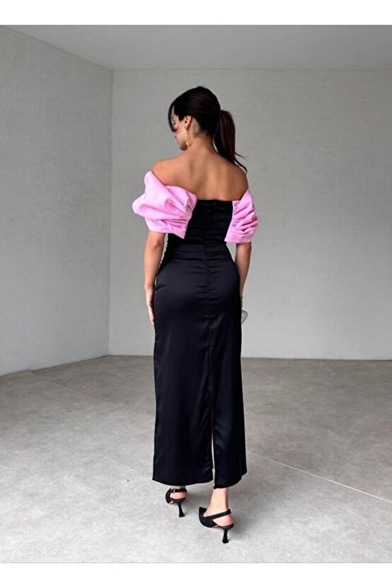 Pembe Önü Fiyonklu Elbise