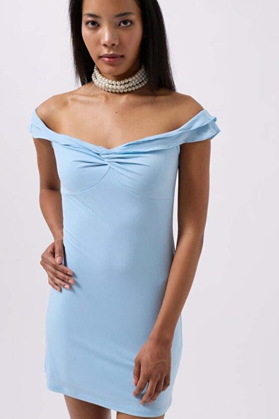 Büzgü Detay Omuz Askılı Mini Elbise
