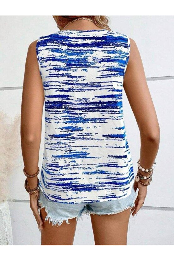 Kadın Düğme Detaylı Kolsuz Mikro Kumaş Bluz