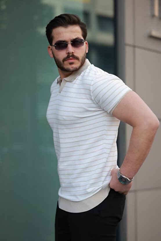 munn collection Erkek Kısa Kollu çizgi Desenli örme Kumaş Tshirt