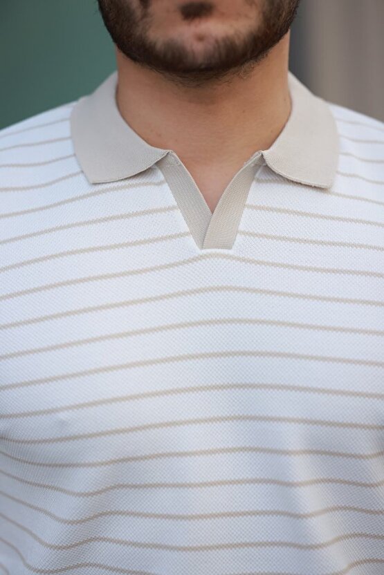 munn collection Erkek Kısa Kollu çizgi Desenli örme Kumaş Tshirt