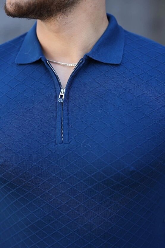 Erkek Viskon Kumaş Polo Yaka Desenli Tişört