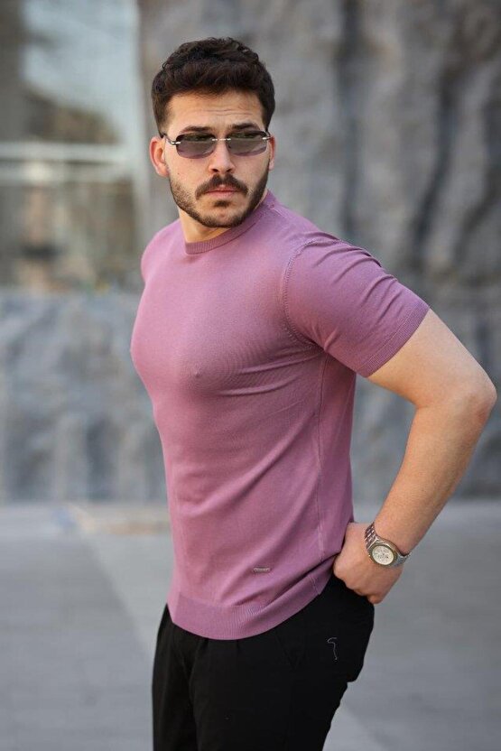 Erkek Viskon Kumaş Bisiklet Yaka Basic Tişört