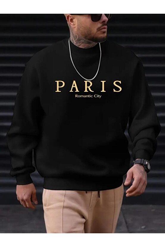 Erkek Uzun Kollu Bisiklet Yaka Paris Yazılı Iki Iplik Bluz