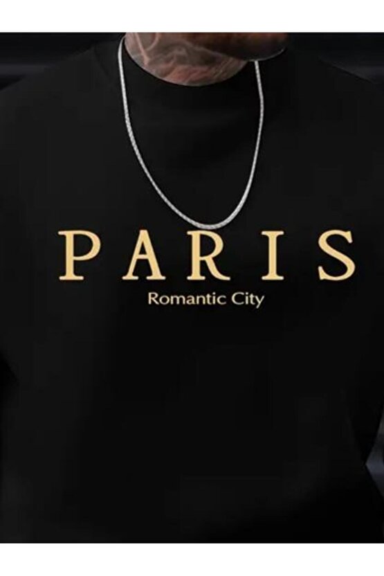 Erkek Uzun Kollu Bisiklet Yaka Paris Yazılı Iki Iplik Bluz