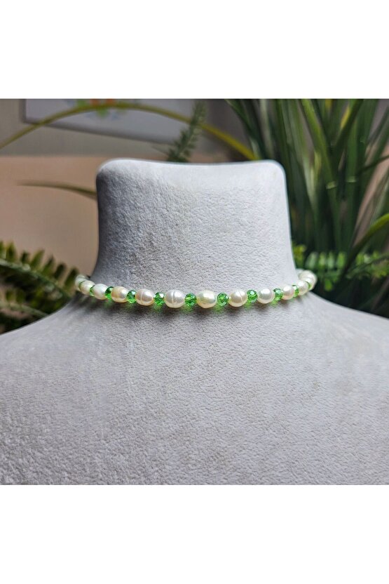 İnci Doğal Taş Halhal - Yeşil - 1 Adet ( El Yapımı Tasarım Ürünler )