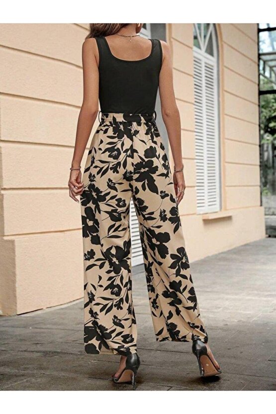 Kadın Askılı Yuvarlak Yaka Beli Kuşaklı üst Viskon Alt Dalgıç Tulum