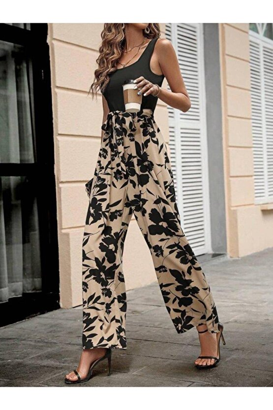 Kadın Askılı Yuvarlak Yaka Beli Kuşaklı üst Viskon Alt Dalgıç Tulum