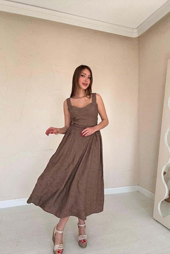 Vizon Yanları Büzgülü Göğüs Kuplu Elbise