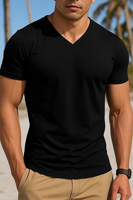Sidelya Concept Erkek Kısa Kollu V Yakalı Viskon Tişört