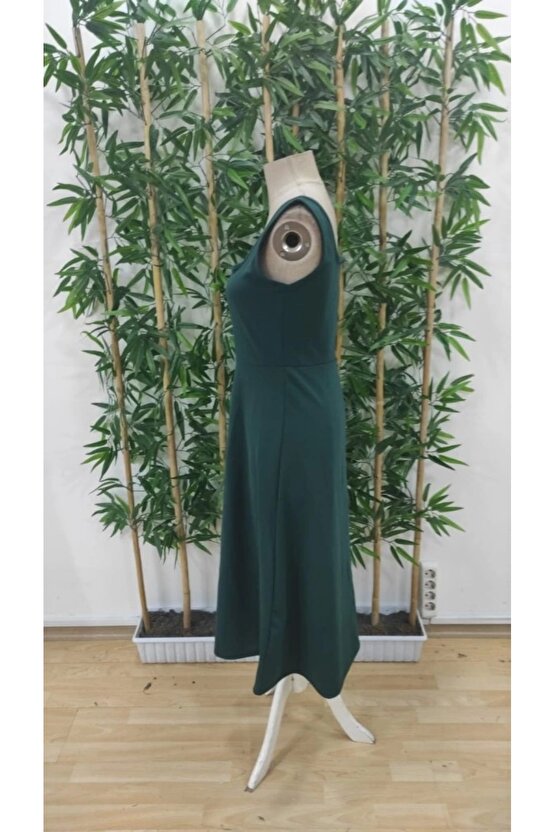 Kadın Askılı Kare Yakalı Midi Ithal Krep Elbise