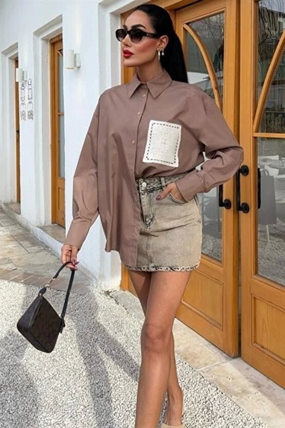 Süzine Cepli Arkası Yırtmaçlı Oversize Gömlek 3420