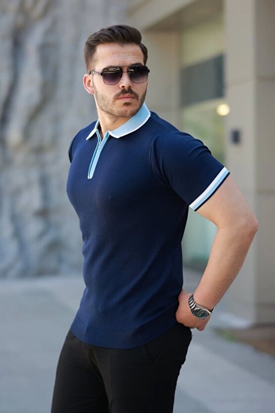 Erkek Renkli Yaka Kısa Kollu Tişört