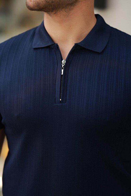 Erkek Fermuar Yakalı Kısa Kollu Tişört