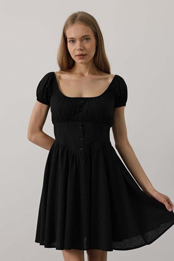 Beli Korseli Mini Elbise - Siyah