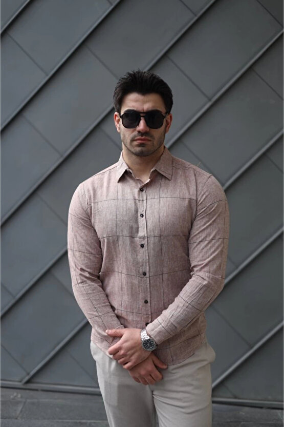 Erkek Pamuklu Keten Kumaş Gömlek