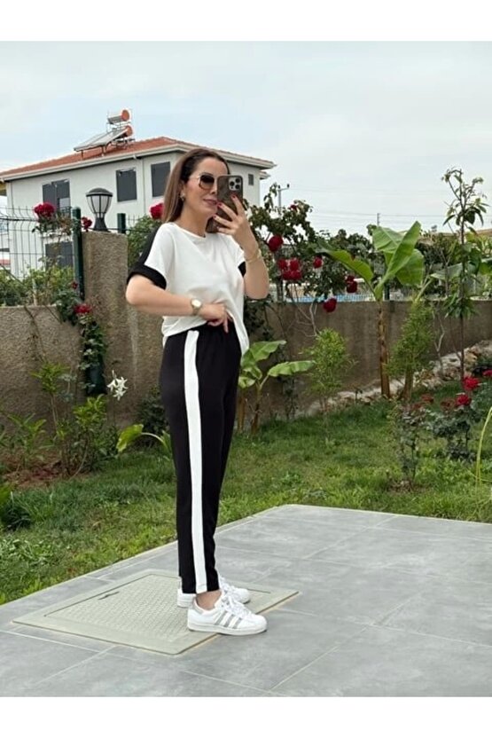 Kadın Modal Dokulu Kumaş Yanı şeritli Takım