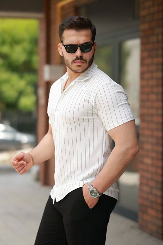 Erkek Kısa Kollu çizgili Gömlek