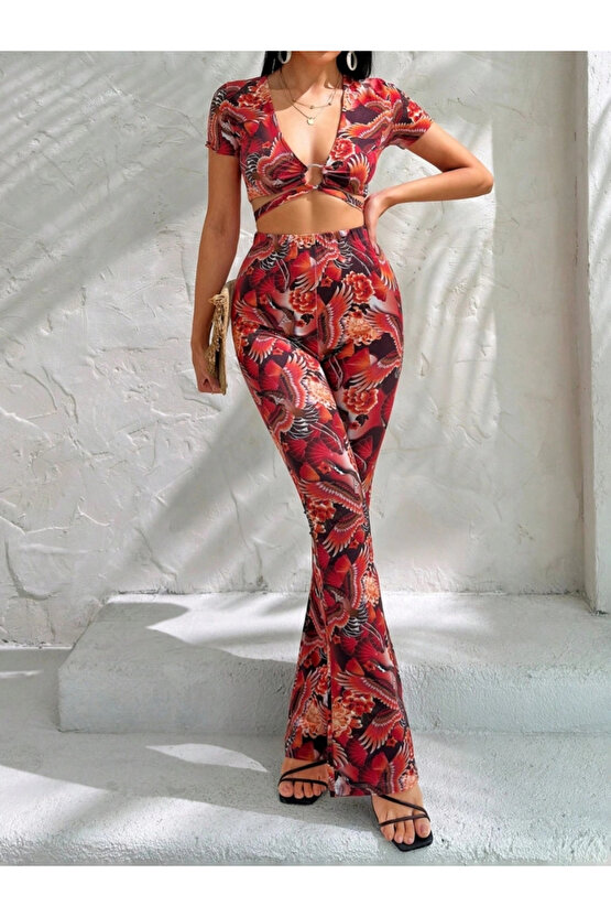 MDB Kadın Kısa Kollu Desenli Takım