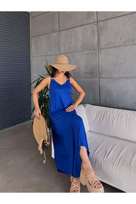 Kadın çan Dokuma Kumaş V Yaka Asimetrik Kesim Elbise