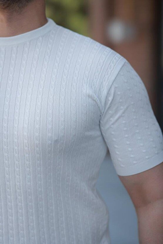 Erkek Bisiklet Yaka örgü Desenli Kısa örme Triko Kısa Kollu T-shirt