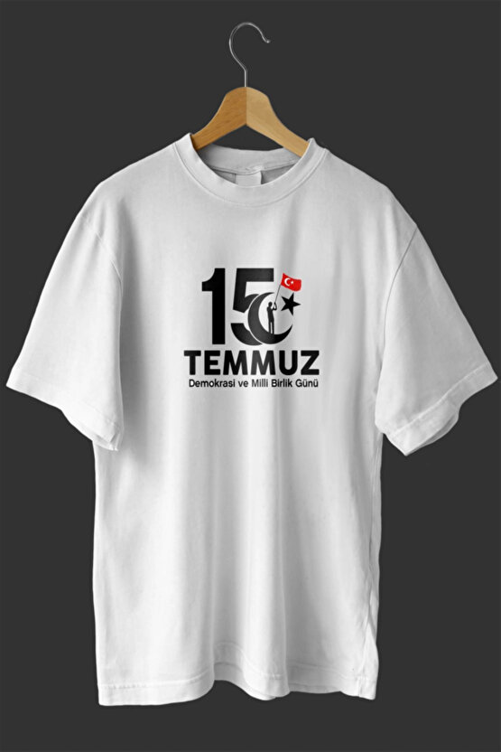 15 Temmuza Özel Tasarım Baskılı T-shirt - Beyaz