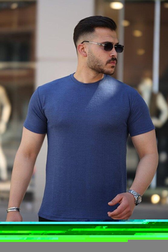 Erkek Ağaç Kabuğu Desenli Kısa Kollu T-shirt