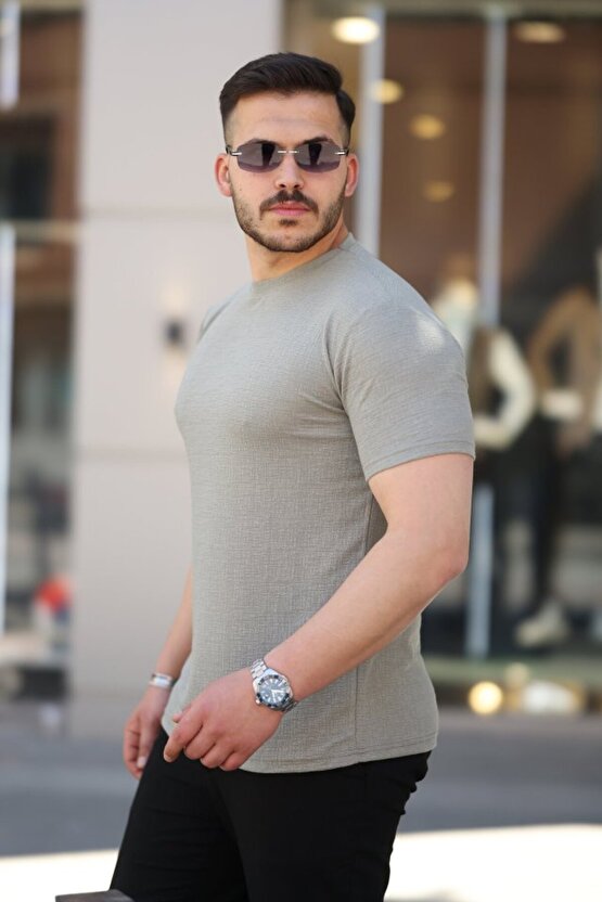 munn collection Erkek Ağaç Kabuğu Desenli Kısa Kollu T-shirt