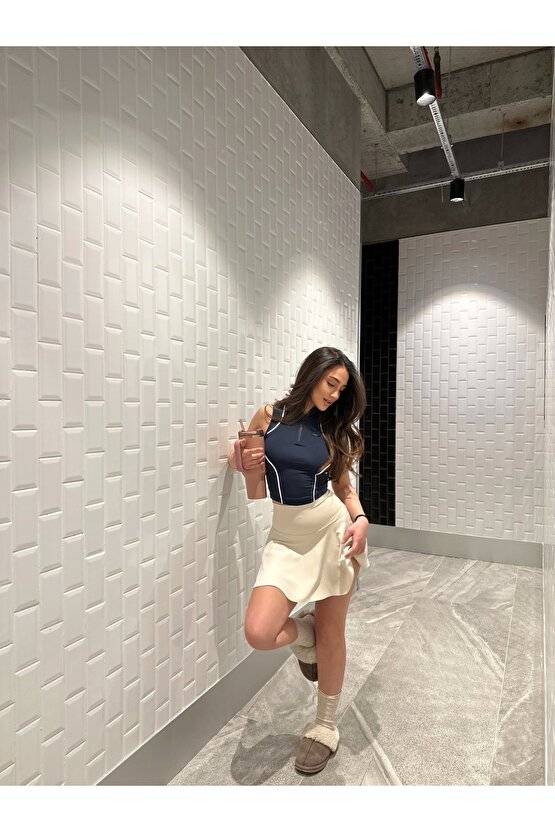 Krem Scuba Şort Etek