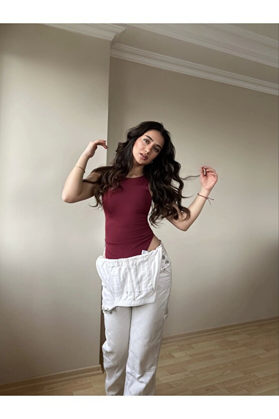 Halter Yaka Bordo Bodysuit