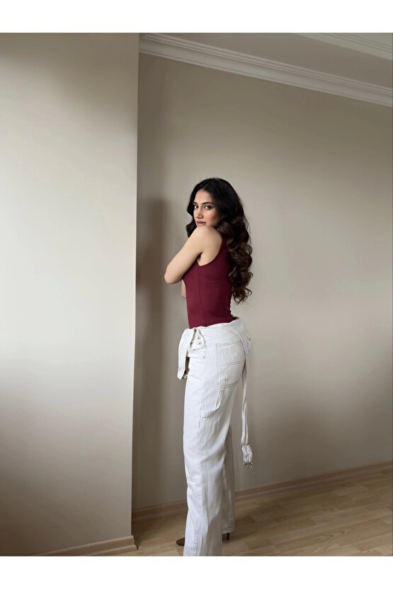 Halter Yaka Bordo Bodysuit