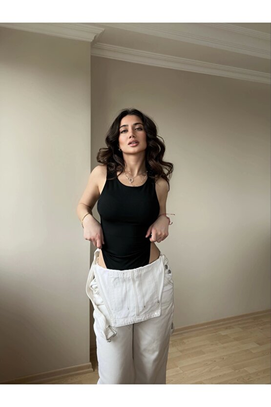 Halter Yaka Siyah Bodysuit