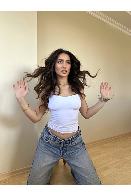 Beyaz ZRA Model Poliamid İp Askı Bluz