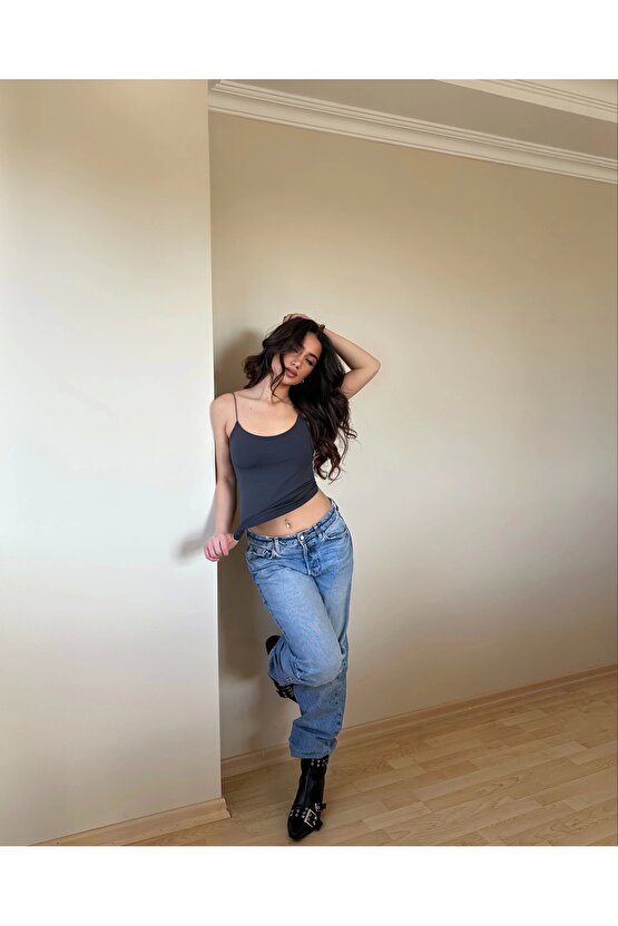 Antrasit ZRA Model Poliamid İp Askı Bluz