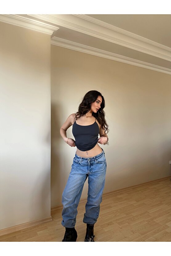 Antrasit ZRA Model Poliamid İp Askı Bluz