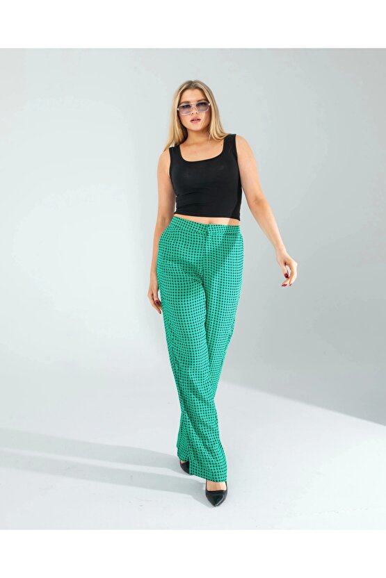 Retro Desen Cepli Yeşil Pantolon