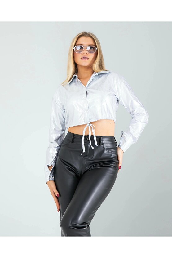Gümüş Yilan Varakli Beli Bagcikli Gomlek - Şık Tasarım