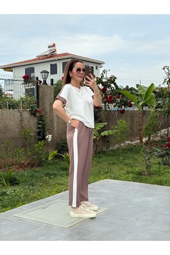 Kadın Modal Dokulu Kumaş Yanı şeritli Takım