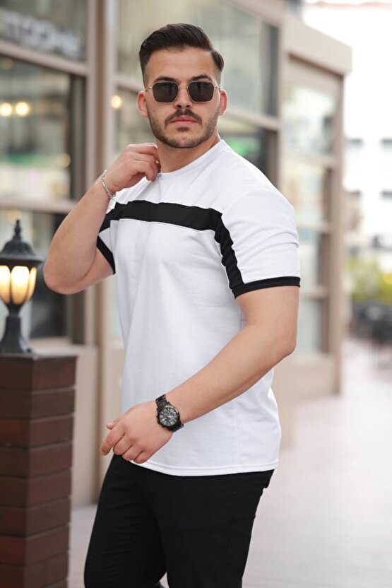 munn collection Erkek şerit Detaylı Kısa Kollu T-shirt