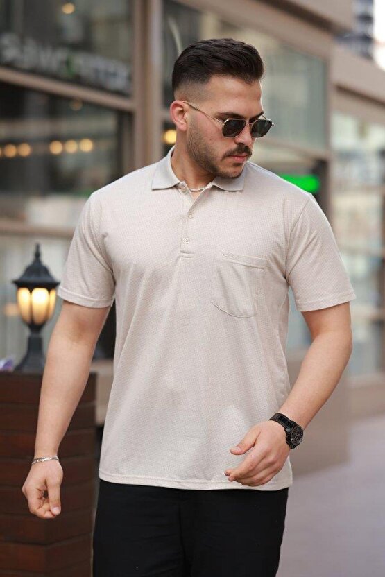 Erkek Yakalı Mini Jakarlı Kısa Kollu T-shirt